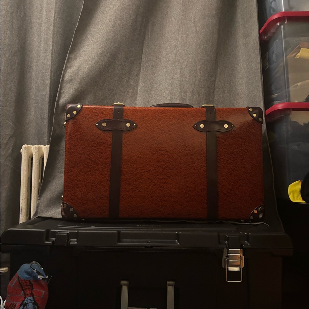 Classic Brown Travel Suitcase with Dark Leather Trim